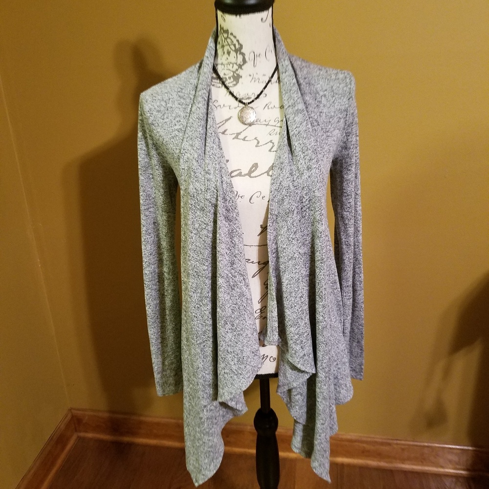 Softest gray tweed flyaway cardigan sweater